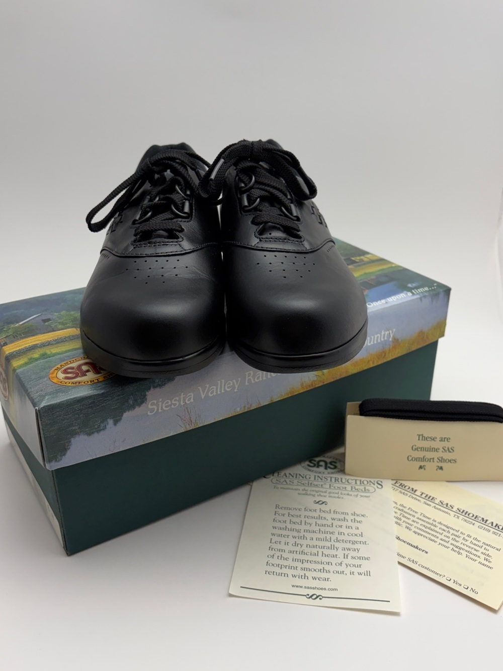 SAS Freetime Womens 6 W Black Leather Comfort Walking Shoes Made USA w Box